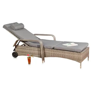 Sonnenliege grau Polyrattan Gartenlounge Liegestuhl Relax Terrasse Sitzgruppe - Grau