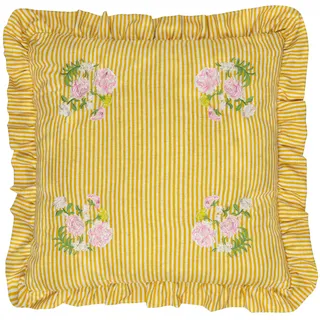 furn. Wylder Martha Ruffle Polyestergefülltes Kissen – Landhaus Cottage Floral Bestickt Gestreift Dekoratives Kissen (Gelb – 50x50cm)
