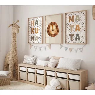 MeinBaby123® Poster Kinderzimmer | 3er Set DIN A2 | Wandbilder | Deko Bilder | Babyzimmer Deko | Geschenk Zur Geburt | Wandposter Premium (Hakuna Matata A2)