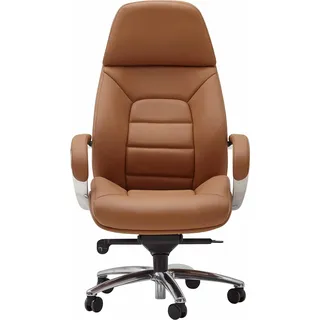 AMSTYLE Designer Bürostuhl Bezug Echtleder Caramel Schreibtischstuhl bis 120 kg XXL Chefsessel höhenverstellbar Drehstuhl ergonomisch mit Armlehnen - Beige
