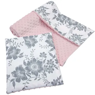 Medi Partners Babydecke Krabbeldecke mit Kissen 100% Baumwolle Minky Kinderdecke groß zweiseitig 75x100 + 35x30cm multifunktional für Bett Kinderwagen (Berry mit rosa Minky)