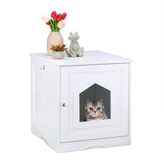 Relaxdays Katzenschrank, großer Eingang, Magnettür, Rückseite mit Luftlöchern, HBT: 52 x 48 x 53 cm, Katzenkommode, weiß