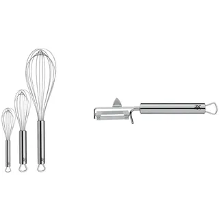 WMF Profi Plus Schneebesen Set 3-teilig & Profi Plus Kartoffelschäler Pendelklinge 19 cm, Pendelschäler einschneidig, Gemüseschäler, Cromargan Edelstahl teilmattiert, spülmaschinengeeignet
