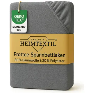 EXKLUSIV HEIMTEXTIL Frottee Spannbettlaken 180-200 x 200 cm 80% Baumwolle, 20% Polyester Öko - Tex Zertifiziert, Markenqualität, Matratzenhöhe bis 25 cm, Grau
