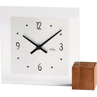 AMS 104 Tischuhr Quarz Holz Eiche analog mit Glas modern - Silber