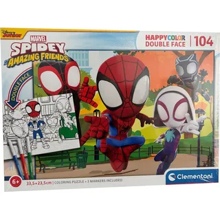 Marvel, Spidey and his Amazing Friends, Puzzle 104 Teile, Puzzle zum Ausmalen, plus 3 Markers, Clementoni