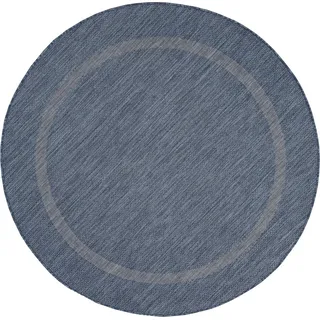Carpetsale24 In- & Outdoor Teppich - Wetterfestes Flachgewebe in Sisal-Optik mit Bordüre, Küchenteppich, Terrasse, Wohnzimmer & mehr, Grösse: 200 cm Rund - Blau
