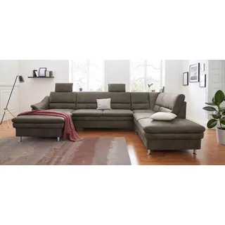 Wohnlandschaft SIT & MORE "Cardoso U-Form", grau (taupe), B:324cm H:90cm T:90cm, Luxus-Microfaser 1 (100% Polyester);Luxus-Microfaser 2 (100% Polyester);Luxus-Microfaser ALTARA NUBUCK (100% Polyester), Sofas, Wohnlandschaft, mit Federkern und Kopfstützen, mit Schlaffunktion und Relaxfunktion