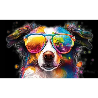 Leinwandbild BÖNNINGHOFF "Wandbild BUNTER HUND XXL 90x150 cm – Leinwandbild Keilrahmen Deko", bunt (farbe bild(er): schwarz, orange, blau, weiß), B:150cm H:90cm T:4,5cm, Canvas, MDF, Bilder, Leinwandbild, auf Keilrahmen gespannt