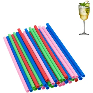 PARENCE Set aus 30 mehrfarbigen wiederverwendbaren Strohhalmen 19,5 cm – Wiederverwendbare Kunststoffstrohhalme – 4 Farben – für Cocktails, Säfte, Limonaden, Smoothies und kalte Getränke