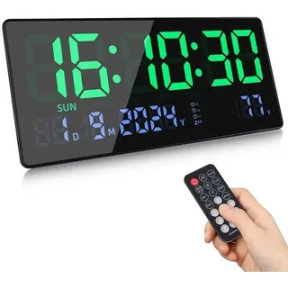 Große LED Digitalkuhr 15,5 Zoll mit Kalender und Temperaturanzeige - Schwarz