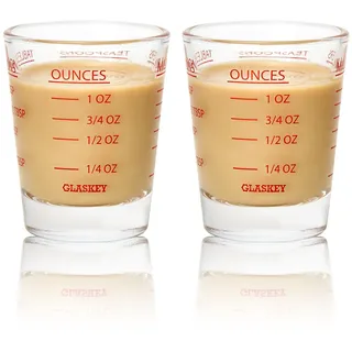 GLASKEY Schnapsgläser Messbecher 2 Stück, Espresso Schnapsglas mit 4 Tipos de Escala, Spülmaschinenfest, Perfekt für Kaffee, Cocktails und Küche (Rot)