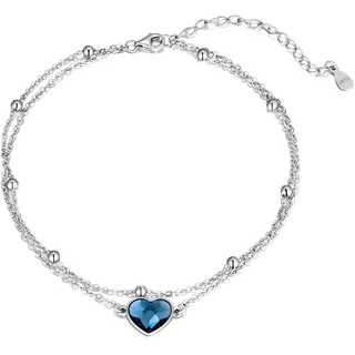 Liebe Herz Fußkettchen Sterling Silber 925 Damen Perlen Fusskettchen mit Kristalle 27cm