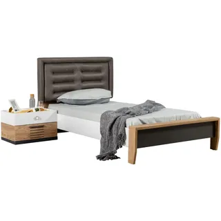 Hanah Home Stilvolles Einzelbett, 110 cm breit | 100% melaminbeschichtet, 18 mm stark, zerlegt | Weiß & Anthrazit