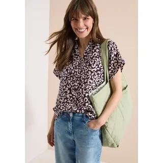 Druckbluse CECIL, Damen, Gr. S (38), rich burgundy, Web, Obermaterial: 55% Leinen, 45% Viskose, gemustert, lässig geschnitten hüftbedeckend, V-Ausschnitt, abgesteppte Kante, Blusen Druckbluse, Sommerbluse mit Leo-Print aus Leinenmix