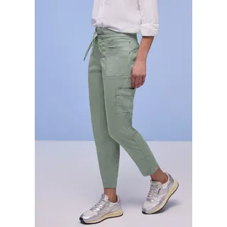 Jogger Pants STREET ONE "Style Bonny", Damen, Gr. 38, Länge 28, schwarz mint grün, Web, Obermaterial: 60% Lyocell, 37% Baumwolle, 3% Elasthan, unifarben, 7/8-Länge, Hosen Jogger Pants, mit Cargo-Taschen und Kordelzug, Topseller