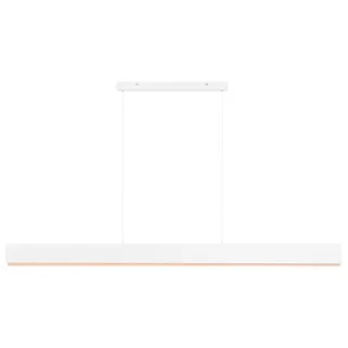 BELIANI LED Pendelleuchte Weiß Metall Holz 120 cm Dimmbar Lineares Design Modern Skandinavischer Stil Hängelampe Esstisch Esszimmer - Weiß, Braun