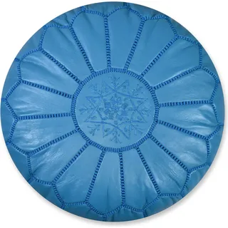 Marokkanischer Echtleder Pouf - Ganz Türkis - Handgefertigt - gefüllt geliefert - Ottoman Sitzsack Fußhocker - Türkis