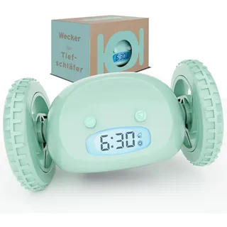 CLOCKY Lauter Wecker Digital Wecker Laut für tiefschläfer Erwachsene Jugendliche Lustig für schwerhörige schwere Schläfer auf Rädern Weglaufen Fahrender Springen Wegrollen Lustiges Geschenk (Minze)