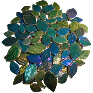 500 g zufällige schillernde Blätter, Keramik-Mosaikfliesen, kreative Keramik-Mosaikstücke in 3 Größen, für Bastelarbeiten, Blumentöpfe, Vasen, Tassen, Gartendekoration, Mosaikzubehör (Pfauengrün)