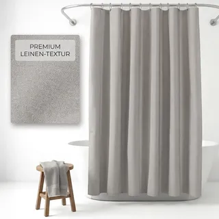 NESTN® Duschvorhang 180x200cm Dunkelgrau – 230 GSM Leinen Wasserdicht | 230 GSM Stoff – kein Kleben am Körper, 100% wasserdicht, 12 Metallösen mit Kugellager, maschinenwaschbar