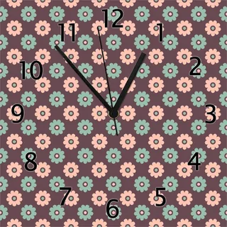 Wallario Design Wanduhr Muster mit grünen und rosa-farbenen Blüten aus Echtglas, Größe 30 x 30 cm - Weiß