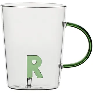 LA PORCELLANA BIANCA - Tasse Buchstabe 'R' aus Borosilikatglas, Fassungsvermögen 400 cc, Kollektion Allalettera