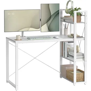 VASAGLE Schreibtisch Computertisch mit Regalböden 120cm weiß - Weiß