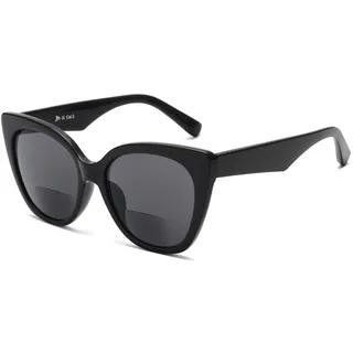 JM Classic Bifokal Lesebrillen Übergroße Cateye Stilvolle Sonnenbrillenleser für Damen Schwarz +2.75