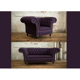 2+1 Sofagarnitur Chesterfield Textil Sofa Couchen Polster Set Garnituren Stoff - Lila
