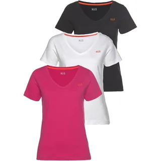 H.I.S T-Shirt »Essential-Basics« Spar-Set, 3er-Pack, hüftlange Passform, figurumspielender Schnitt, aus 100% Baumwolle, pink