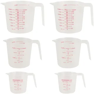 6 Stück Messbecher Set, Kunststoff Messbecher 1l 500ml 250ml, Measuring Cups, Präzisions hitzebeständig Meßbecher mit Skalen für Labor Küche Backen Waschmittel Waschpulver Flüssig