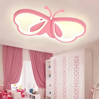 LUOLONG LED Kinder Deckenlampe Schmetterling Deckenlampe Dimmbar Acryl Deckenleuchte Kinderzimmer Kreative Mädchenzimmer Schlafzimmer Cartoon Deckenleuchte-rosa 72cm