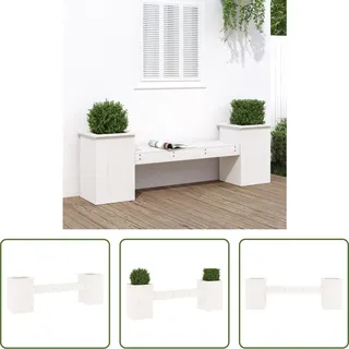 The Living Store Gartenbank mit Pflanzkübeln Weiß 184,5x39,5x56,5 cm Kiefernholz - Weiß