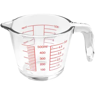 Messbecher Glas 500ml mit Griff und Ausguss, Hitzebeständiger Messkrug aus Borosilikatglas mit Messskala in ml oz Cups, Spülmaschinenfest und Mikrowellengeeignet für Backen Kochen Küche