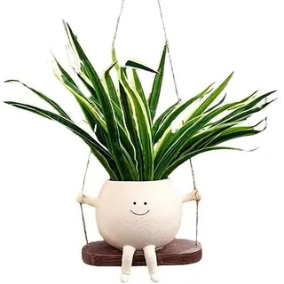 Ibenzoa® Hängender Blumentopf im Schaukel-Design mit lächelndem Gesicht – wetterbeständiges Harz, Abflusslöcher & S‐Haken, 11 x 7,9 x 13,8 cm – für Sukkulenten und Blumen