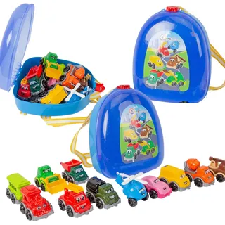 Set aus Autos, Verkehrsmitteln, Zug, Hubschrauber, Abschleppwagen, Rucksack 9253