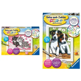 Ravensburger Malen nach Zahlen 28467 - Kuschelkatzen - Malen nach Zahlen für Kinder ab 7 Jahren & Malen nach Zahlen 29681 - Süße Welpen - Malen nach Zahlen für Kinder ab 7 Jahren