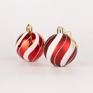 60 mm/18 Stück Weihnachtskugeln, bruchsicher, rot-weiß, Süßigkeitenstreifen, Weihnachtsbaumschmuck, Kugel, Ornamente, Kugeln, Weihnachtsdekoration, Urlaubsdekoration, glänzend, matt, glitzernd