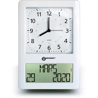 Geemarc Analoge Großuhr mit vollständigem Datum und Uhrzeit auf digitalem Display - Die Viso50 von Geemarc stellt Sich automatisch EIN - Ideal für Senioren - Batteriebetrieben - Version DE