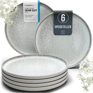 Steingut Teller Groß 6 Personen Ibiza TESTSIEGER, Traumhaftes Mediterranes Steingut Speiseteller Set, Stylisches Essteller Set, Pure Living in Beige