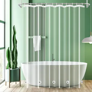 UFRIDAY Duschvorhang, transparent, 183 x 190 cm, PEVA, für Zuhause und Hotel, extra lang mit 5 Magneten unten
