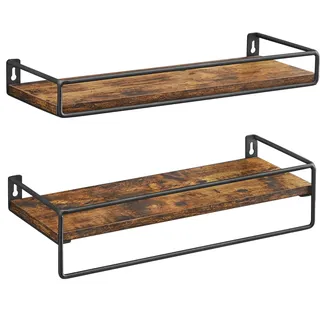 VASAGLE Wandregal, 2er Set, Schweberegal mit Stange, 40 cm breit | Wandboard, Aufbewahrung, für Küche, Schlafzimmer, Wohnzimmer, vintagebraun-tintenschwarz, COLEX Kollektion LWS441B01