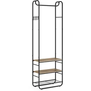 VASAGLE Garderobenständer, Garderobe, Kleiderständer, mit Schuhablage, Schuhregal, Flur, Schlafzimmer, 58 x 28 x 181 cm, skandinavisch, schwarz + kamelbraun HSR081K01