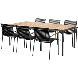 Gardenson Gartentischgruppe , Anthrazit, Schwarz, Teakfarben , Metall, Kunststoff , Teakholz , vollmassiv , rechteckig , Rundrohr , 209x84x150 cm , Gartenmöbel, Gartengarnituren, Gartenmöbel-Sets