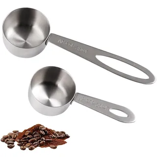 1/8 Tasse 30 ml Edelstahl Kaffeelöffel Portionierer, 2 Stück Kaffeedosierlöffel Set, 10/14cm Kaffeemesslöffel, Kleine Messlöffel mit Langem Griff und Metric, für Flüssigkeiten Feststoffe Kaffee Kakao