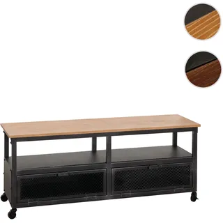 Mendler Lowboard HWC-N28, TV-Rack, Rollen 2 Fächer, 3D-Struktur Industrial Retro Metall Holz 55x130x36cm - schwarz, natur