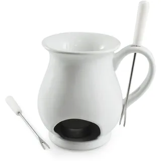 Swissmar F66327 Indulge Schokoladen Fondue Becher Set 4-teiliges, Gusseisen/Edelstahl, Weiß, Schokofondue Teelicht Beheizt, mit 2 Fondue Gabeln, Spülmaschinenfest, Geschenkset