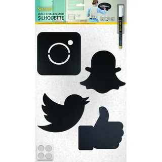 SECURIT - 4er-Set Kreidetafel Silhouette Social Media - Schwarz | Kreidemarker enthalten - Beidseitig beschreibbar - Innen und Außen