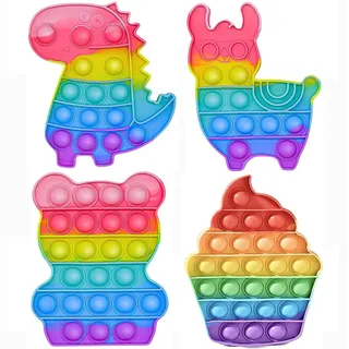 Wxinsheng 4 Stück Poppit Pop Fidget It Toy Set,Sensorisches Silikon Bubble Popet Antistress Spielzeug Antistress Angst Relief Autismus Plopp Spielzeug für Kinder und Erwachsene